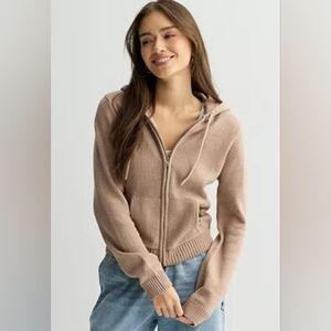 Pink Rose Oversized Zip Up Sweater Size Medium Tan